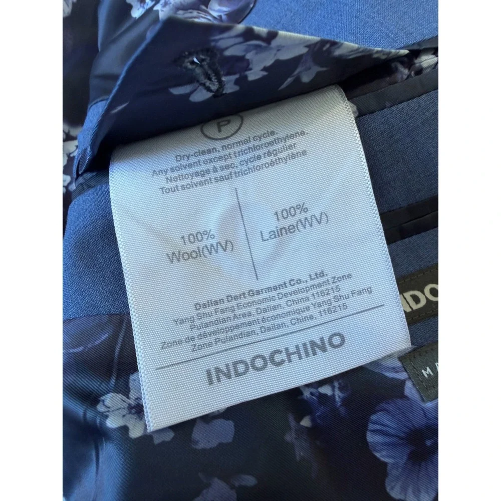 Indochino Mens Hemsworth Blue Blazer Jacket Custom Floral Lining‎ 100% Wool